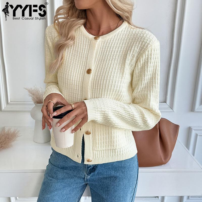 YYFS Dámská móda Ležérní Podzim Zima Jednobarevné svetry s dlouhým rukávem a výstřihem do O
