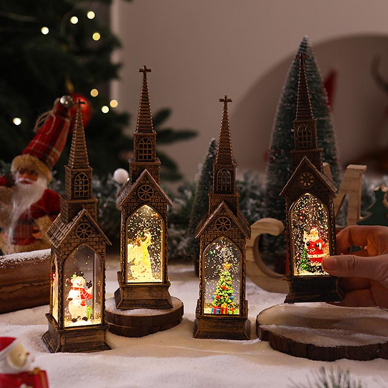 Christmas LED Night Light Lantern Lamp Table Ornament Santa Claus Snowman Vintage Light Table for Home Xmas Navidad Gifts