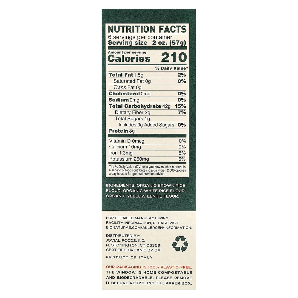BioNature 100% Gluten-Free Rice & Lentil Pasta 340g (12oz)