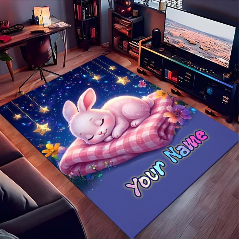 1PC Custom Name "Sweet Dreams Bunny Night" Theme Floor Mat Ideal for Living Room, Game Rooms, Office, Bedroom,Floor Mat Playful Design