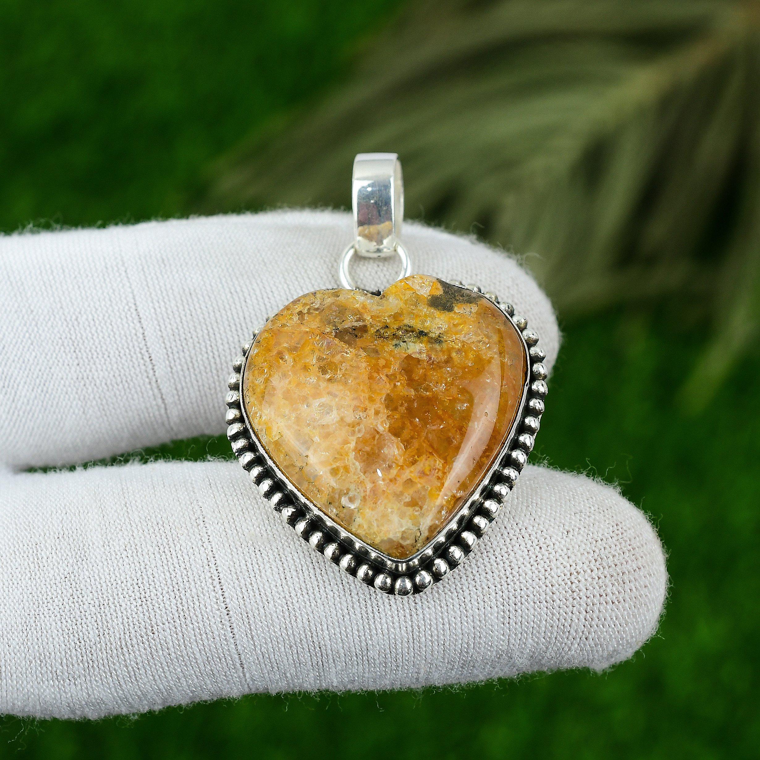 Natural Hematoid Gemstone Pendant Handmade 925 Sterling Silver Indian Jewelry