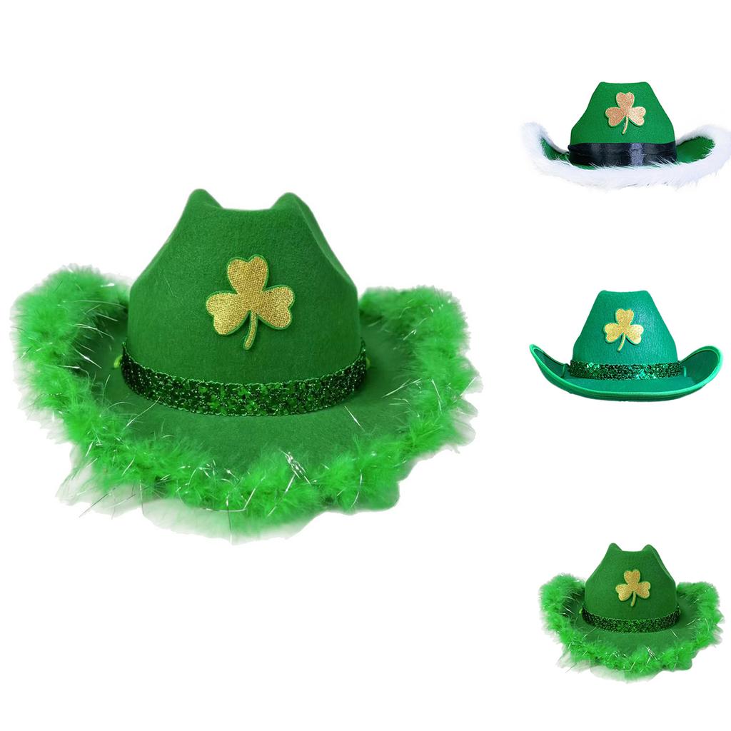 Unisex St. Patrick's Day Green Trimmed Rattan Cowboy Hat