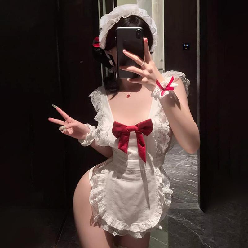 Cute Sexy Bow Maid Bare Back Apron Sexy Lingerie Pure Desire Bare Buttocks Uniform Suit