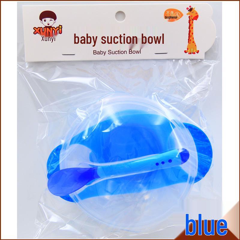 

Durable Non-Slip Suction Bowl Set: Includes Infant/Toddler Feeding Bowl, Temperature-Sensitive Spoon & Fork, and Lid. синий