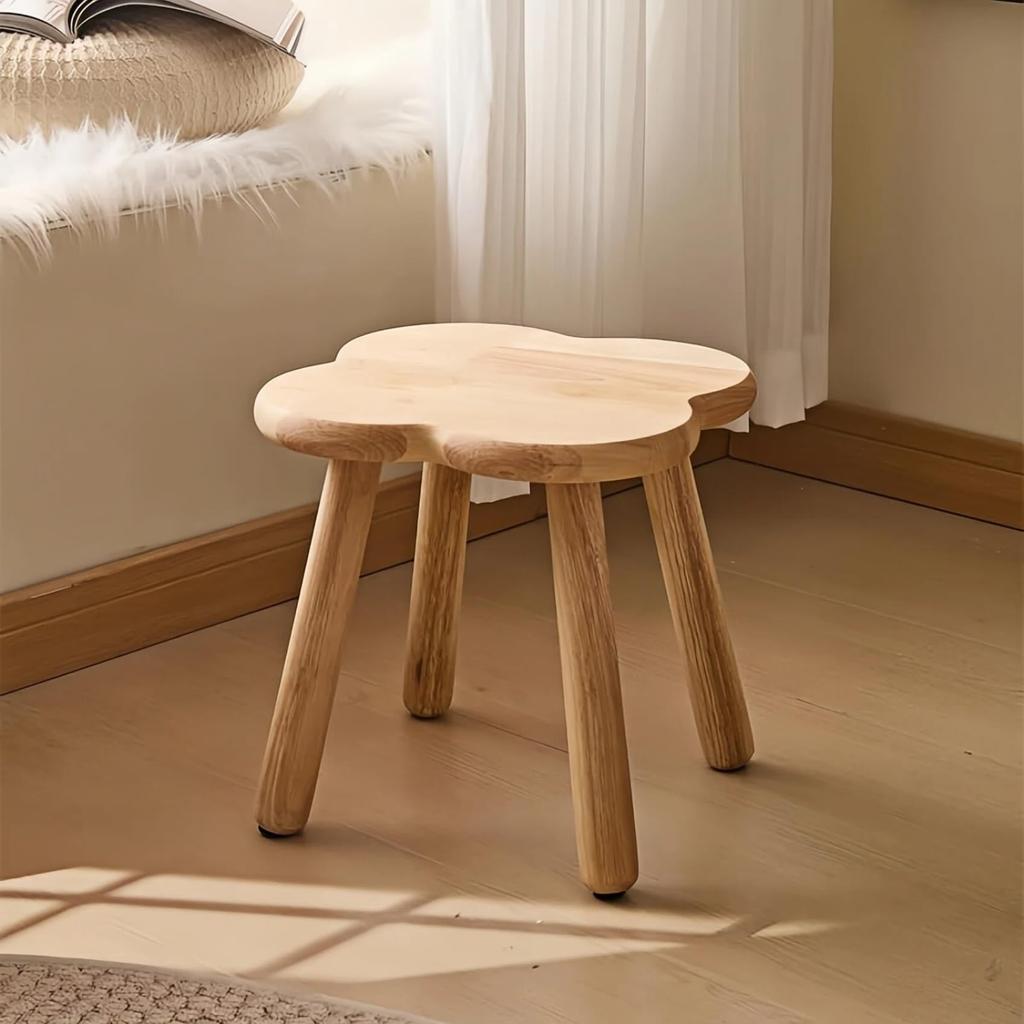 Pinyunxuan Wooden Clover-Shaped Children's Chair, Mini Stool, Round Chair, Low, Small Chair, 24x24cm, Footrest, Plant Stand, 80kg Weight Capacity, Nat
