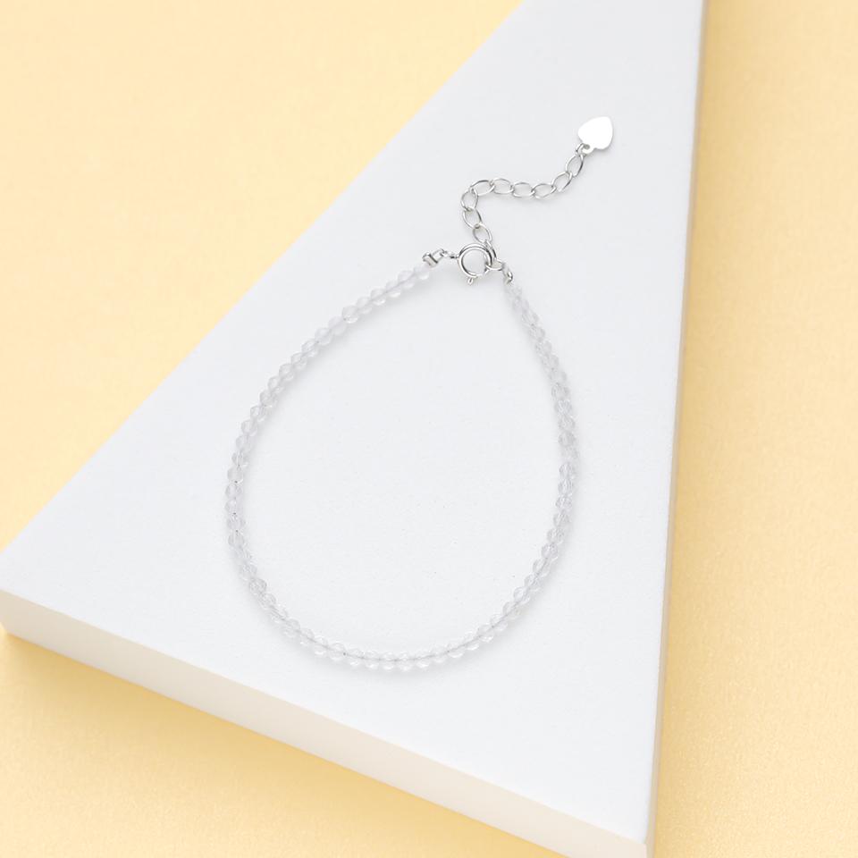 Natural Stone Beads Bracelet on Hand Chain Luxury Jewelry 2MM with 925 Silver Bangle for Women Gift