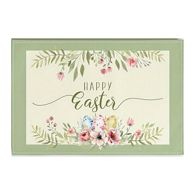 4pcs, Placemats, Square Happy Easter Theme Table Pads, Colorful Floral Cute Bunny Decorative Table Mat