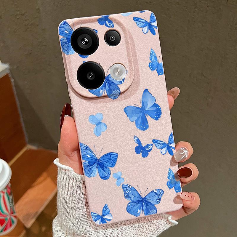 Butterfly Pattern Silicone Soft Case for Xiaomi 13t Poco X6 M6 Pro Redmi Note 14 13 12 11 10 Pro Shockproof Leather Texture Plain Color Cover