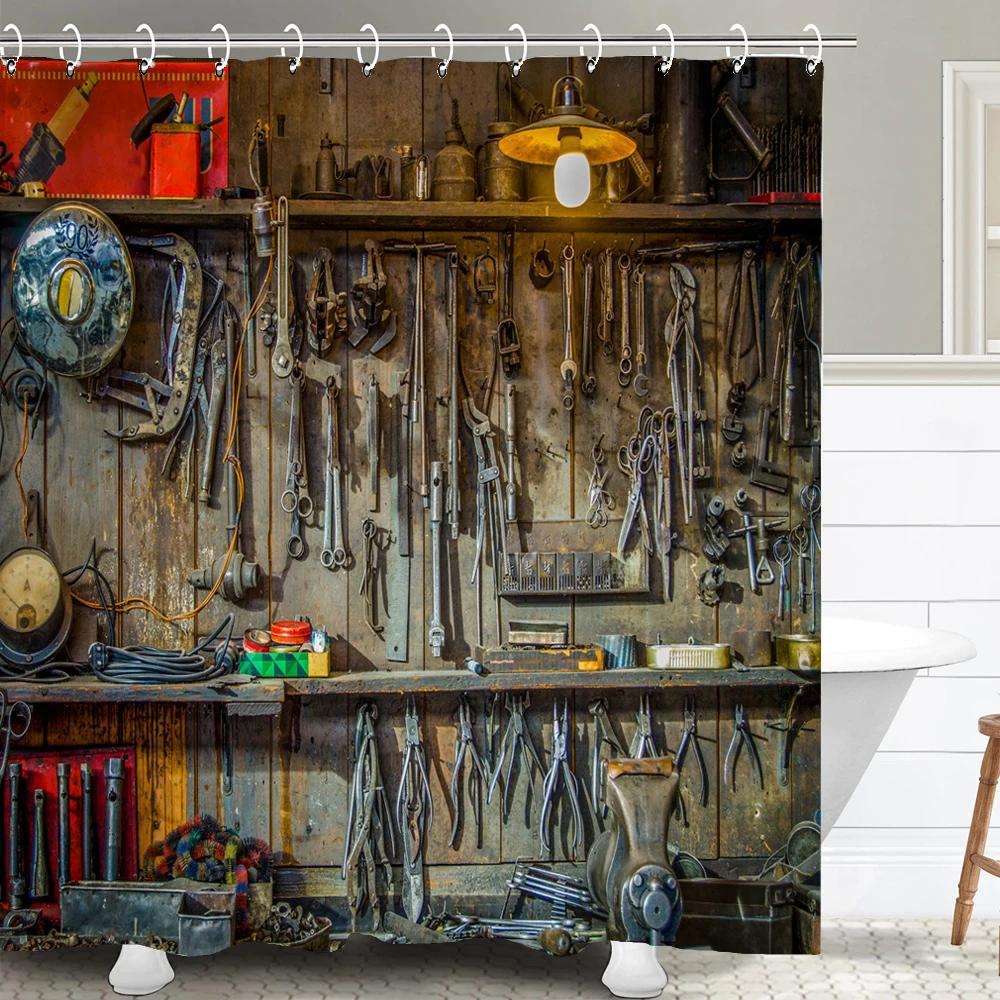 Nostalgic and Retro Industrial style Shower Curtain Rustic style Bathroom Curtains Polyester Fabric Home Decor Curtain W90xH180cm