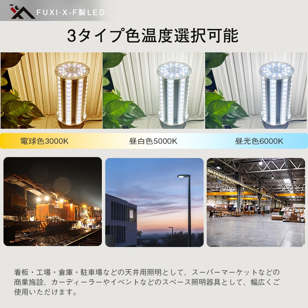 FUXI-X-F LED Corn Light, 40W, E26E39 Base, 6400LM, Cone-shaped Light, Replacement for Mercury Lamps and Incandescent Lamps, Transparent Cover,