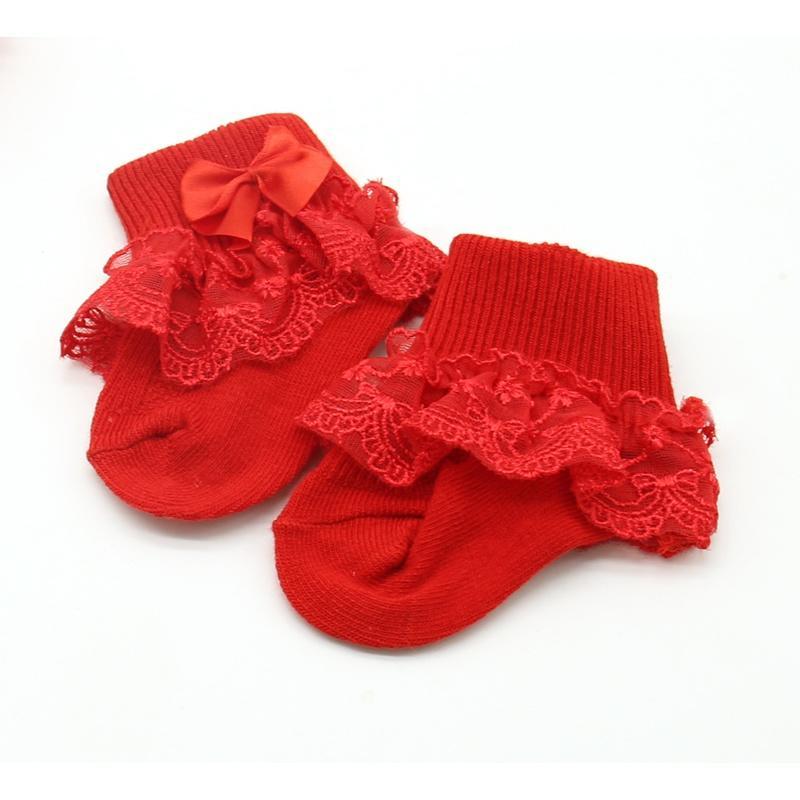 

Милые однотонные носочки для новорождённой принцессы с кружевами и бантом one size красный