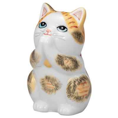 Kutani Ware 8cm Size Maneki-neko (Lucky Cat) Figurine, Tall, 2.7, Gold-Trimmed, K9-1588