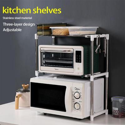 Σχάρα αποθήκευσης κουζίνας διπλής στρώσης για φούρνο μικροκυμάτων και άλλα, από ανοξείδωτο χάλυβα.