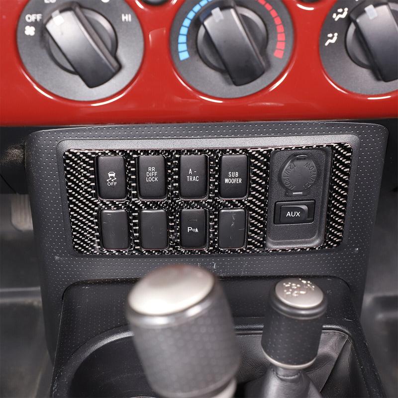 Front Central Console Button Panel Cover Trim Fit for Toyota FJ Cruiser 2007 2008 2009 2010 2011-2014 LHD Black Carbon Fiber
