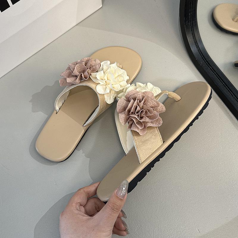 

Интернет-знаменитость новый сказочный стиль темперамент мода цветочные сандалии 2025 лето новый новый китайский шлепанцы на плоской подошве 40 бежевый