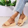 Knitted Wedges Slippers for Women 2024 Summer Chunky Platform Wedge Heels Sandals Woman Light Thick Sole Beach Shoes Mujer