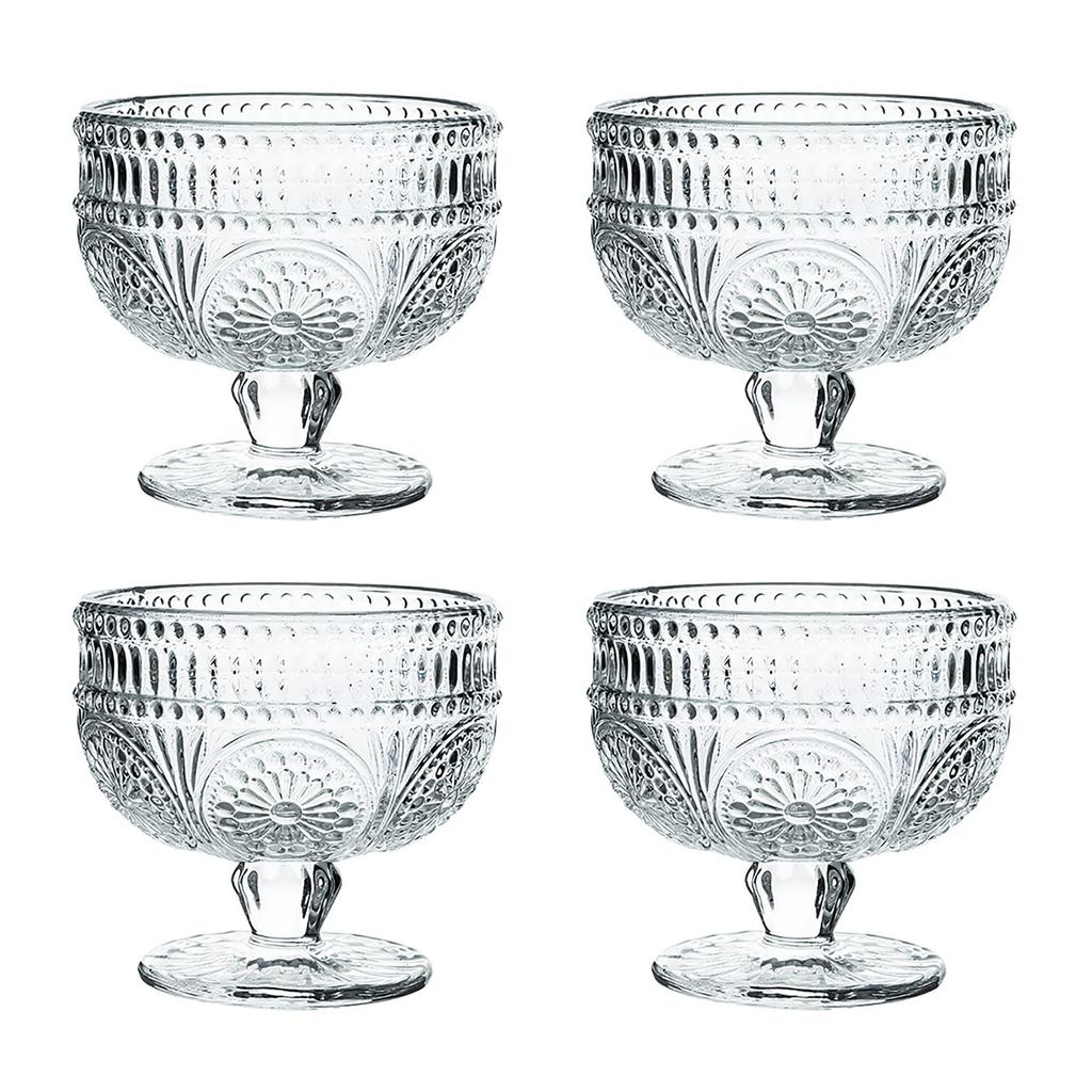 Vintage Beker Zonnebloem Reliëf Glas Beker Voet Dessert IJs Kom Salade Kom Snoep Taart Kom voor Thuis Feest Bruiloft