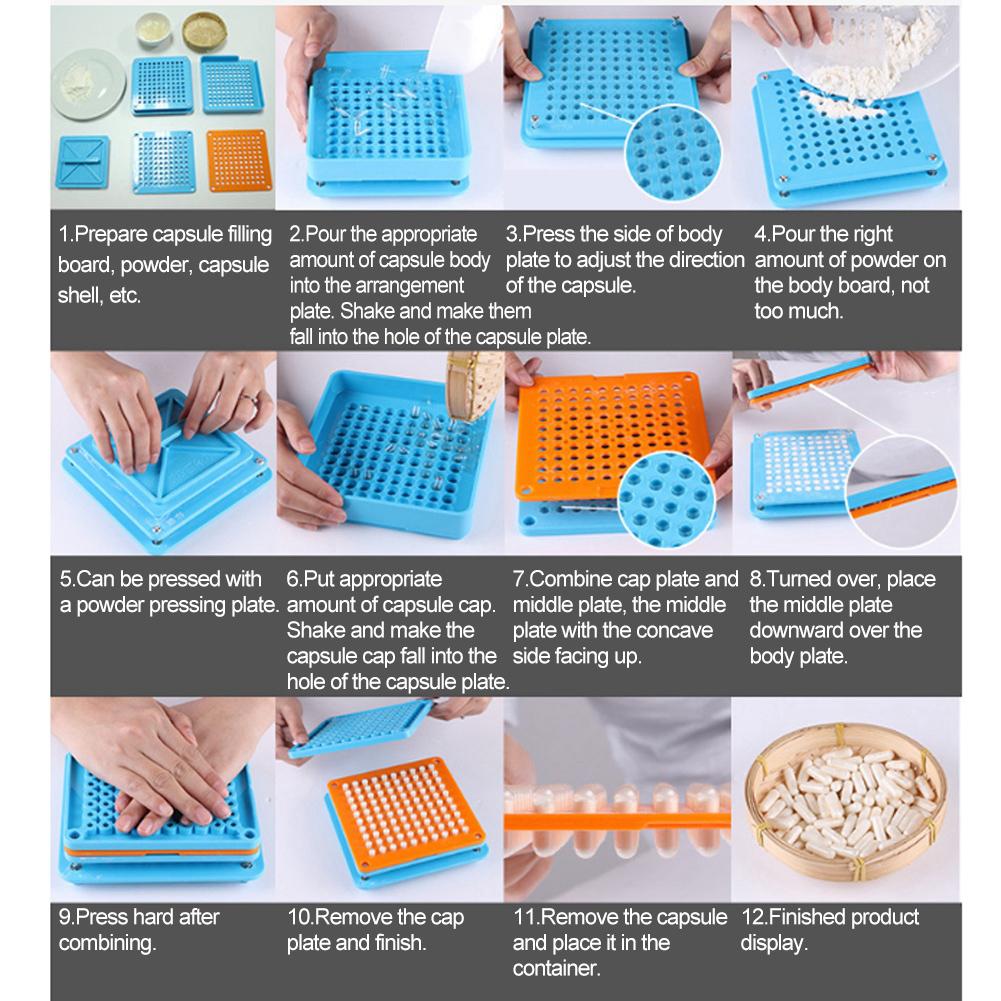 200 Holes 0# Capsule Filler Manual DIY Capsule Powder Pressing Filling Machine Plate Blue