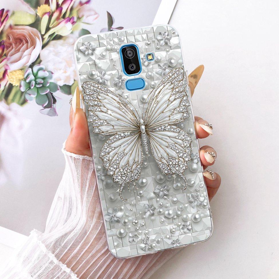 Clear Cover For Samsung J8 2018 Case SM-J810G Cute Cat Fashion Butterfly Funny 2D Painted Casing For Samsung Galaxy J8 2018