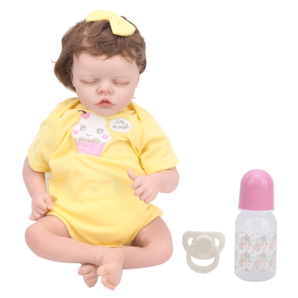 Süße neugeborene Mädchen-Babypuppe Soft-Touch Säugling Reborn-Puppe mit gelbem Kleid 45cm