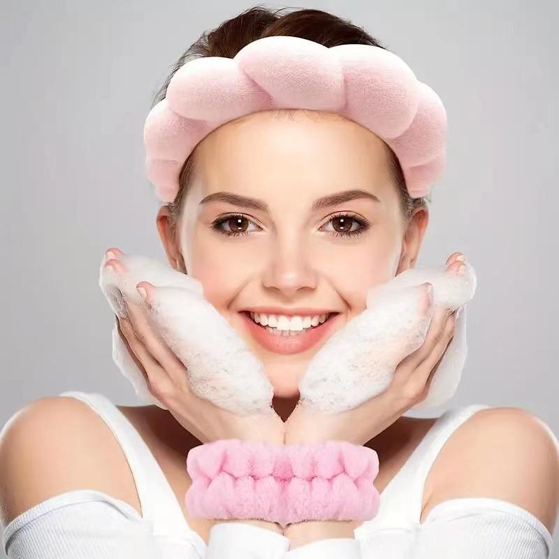 Sponge Spa Headband with Wristbands for Washing Face Wide Padded Headband Skin Care Makeup Removal Shower for Women Girls