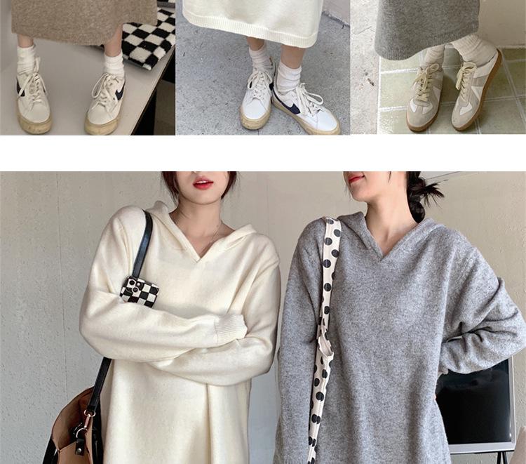 Women's Loose Hooded Knit Dress - Long-Sleeved, Autumn/Winter Style, Ideal as Inner Layer with Coat