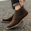 Trend Khaki Ankle Boots Men Pointed Toe Men's Chelsea Boots Man High Top Suede Leather Short Boots for Men