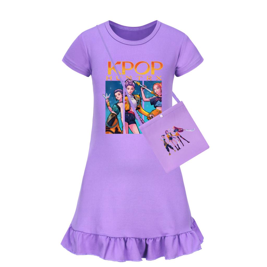 Vestido de Dormir Curto Kpop Demon Hunters Girl com Barra Franzida Para Conforto Ki