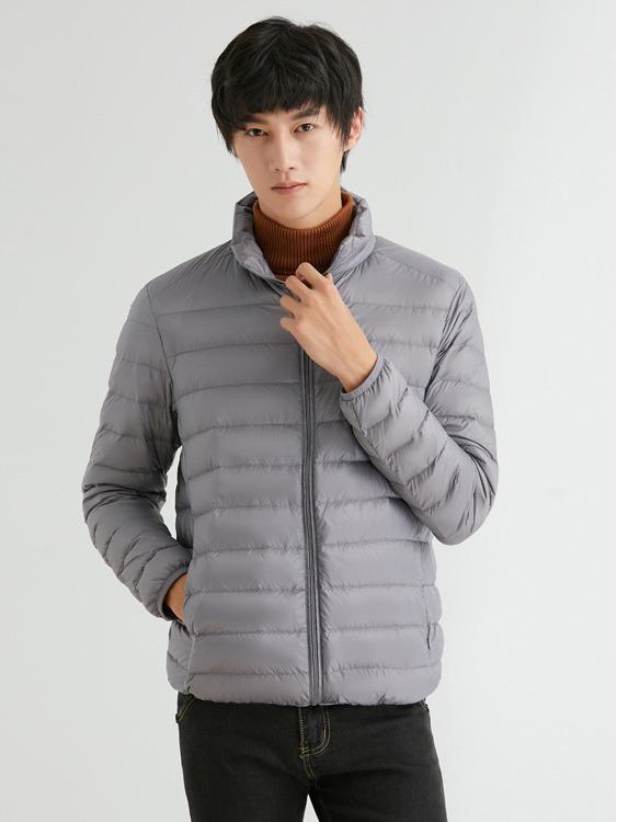 Męska lekka kurtka puchowa ze stójką, 90% puchu, styl koreański, plus size