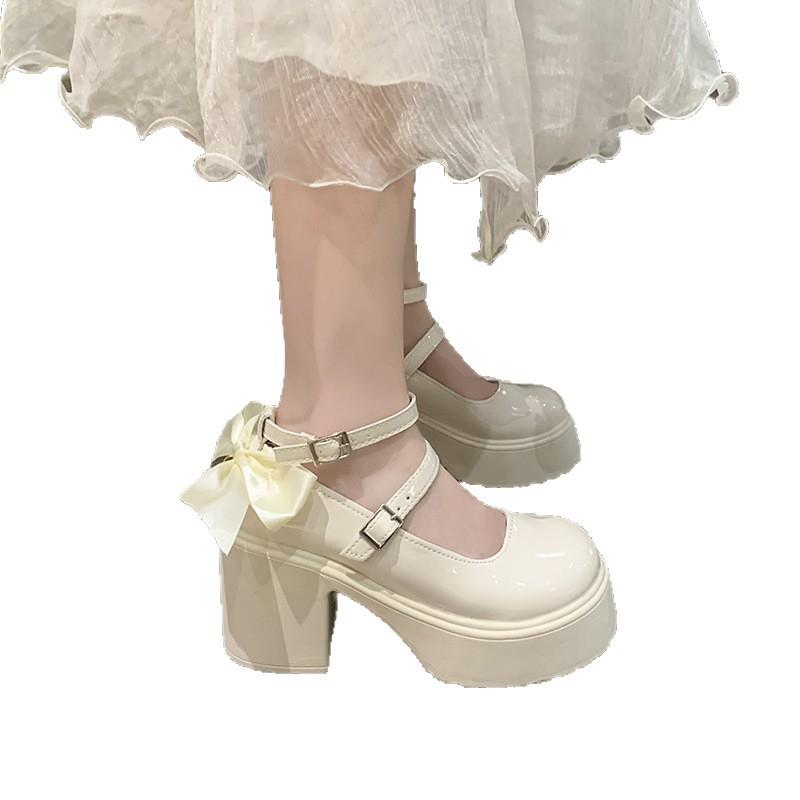 Summer New Sweet Bow Mary Jane Versatile Temperament Comfortable Fashion Light Mouth Thick Heel Small Leather Shoes