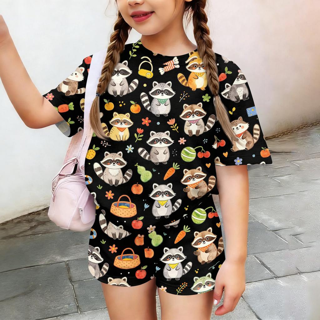 Kids Casual Short Sleeve Top and Shorts Set Animal Print Two Piece Outfit Comfortable Lightweight Soft Fabric Summer Wear