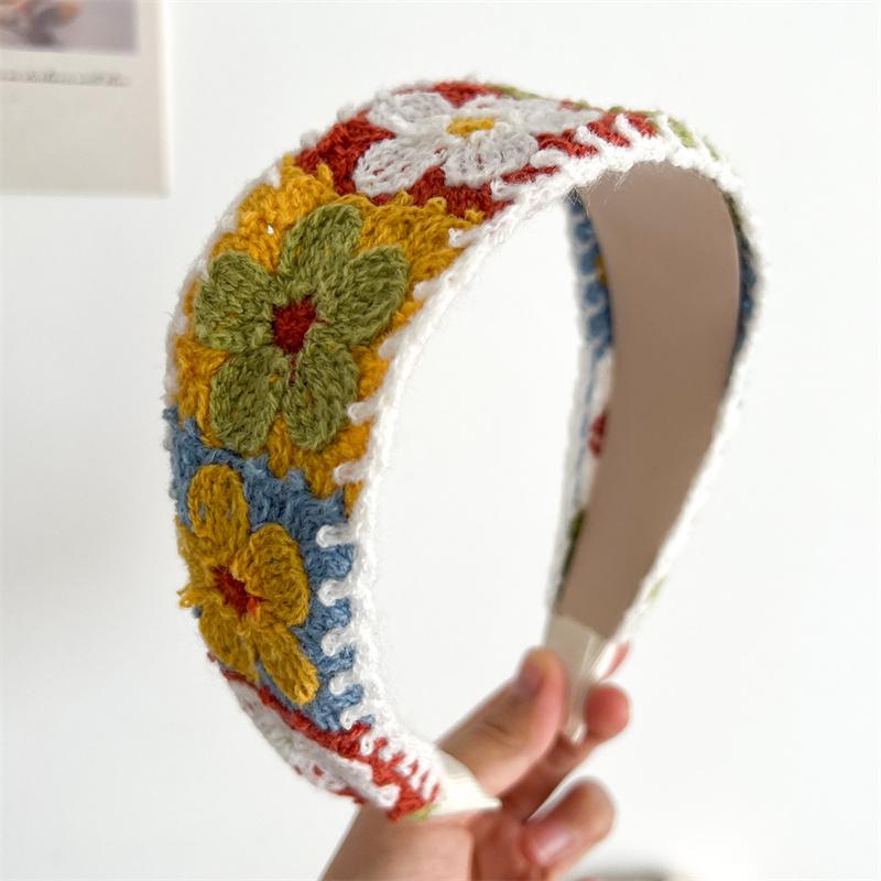 Pretty Knitting Floral Embroidery Tape Knotted Hairbands for Women Girls Shopping Party Photography Head Wears