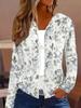 Felpa con cappuccio vintage da donna blu con stampa floreale e zip – Felpa casual a maniche lunghe con cappuccio