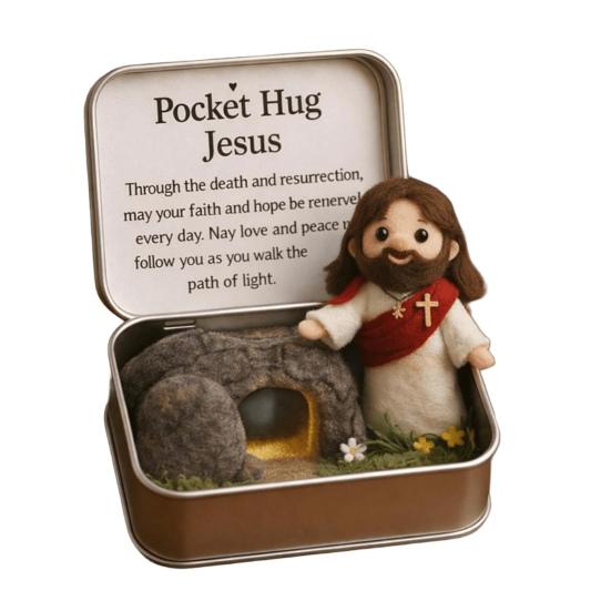 Boîte Hug de Poche de Pâques Figurine Jésus/Lapin/Mouton/Poussin/Papillon/Pierre en Feutre dans Boîte avec Carte Remplisseurs de Panier de Pâques Cadeau Inspirant pour Femmes