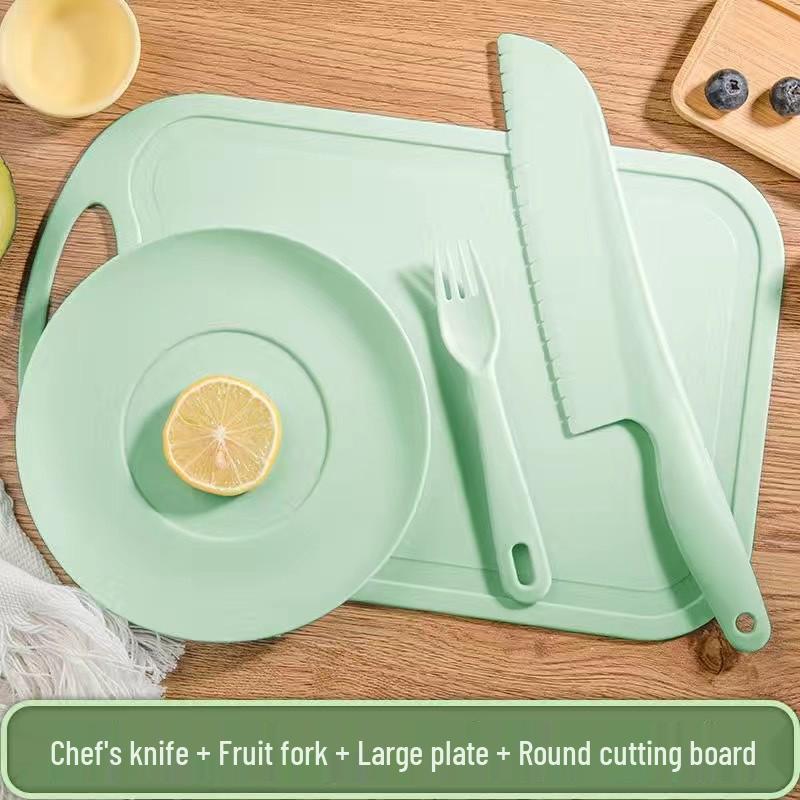 Available Kindergarten Plastic Kitchen & Fruit Knife Set for Kids - Includes Baby Fork & Vegetable Cutting Tools.