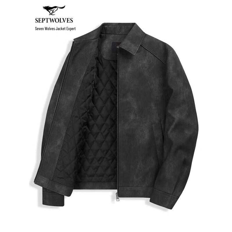 Septwolves Men s Padded PU Leather Lapel Jacket 2XL