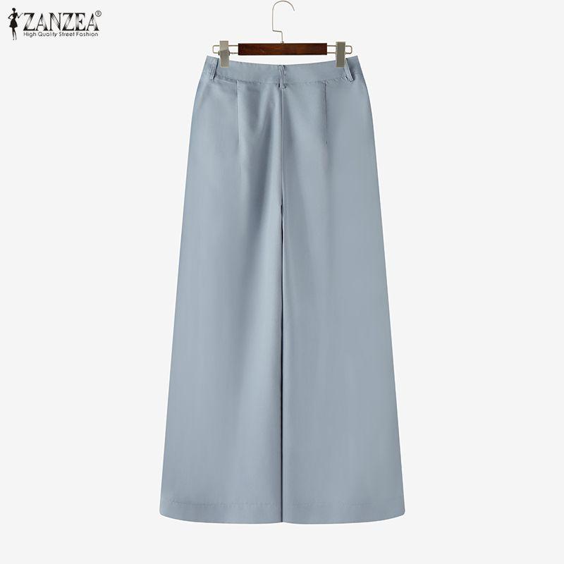 ZANZEA Women Casual Solid Color Loose Long Straight Pants