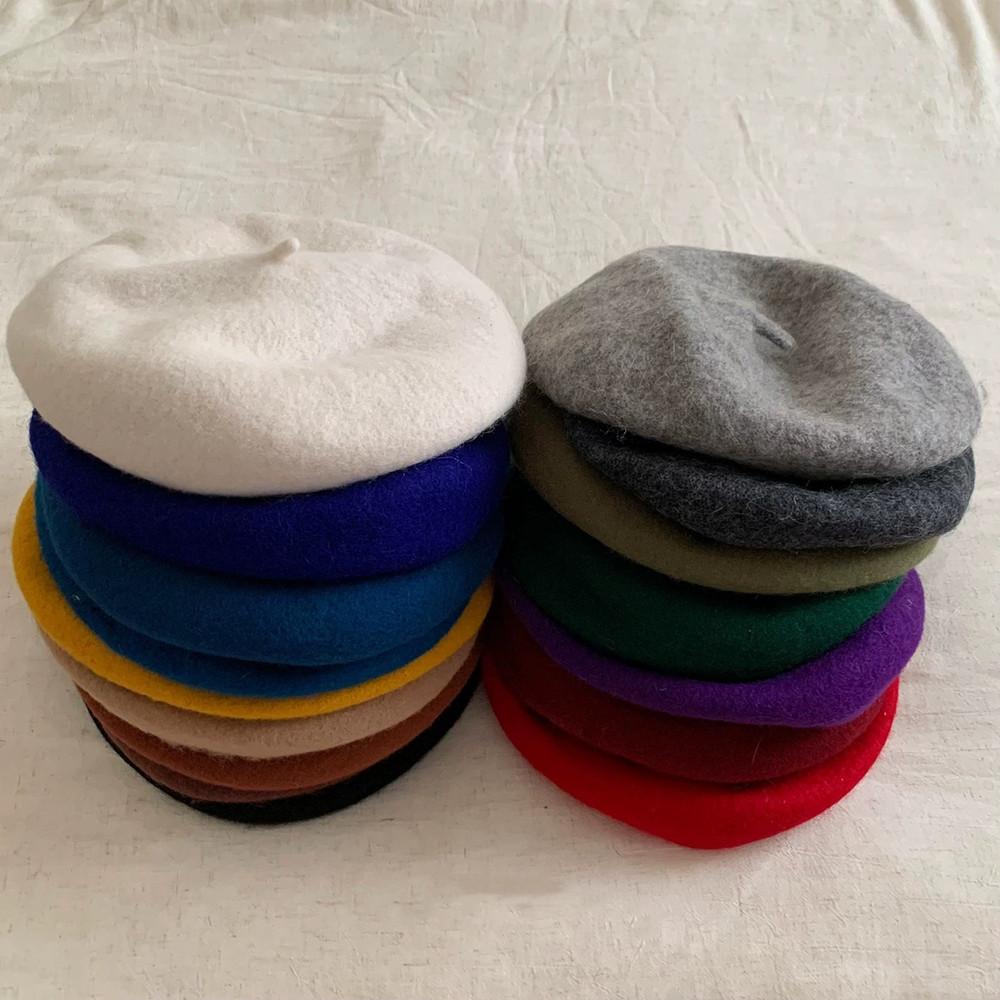 Mehrfarbige Woll-Barettmütze Damen Mädchen Frühling Französische Vintage-Malerhut Künstler Einfache Beanie-Mütze Elegante Dame Alles Passende Mützen