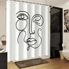 Contemporary Line Art Face Shower Curtain 1Pc With 12 Hooks For Bathroom Home Decor Polyester 2D Flat Print 70.8X70.8 Inch