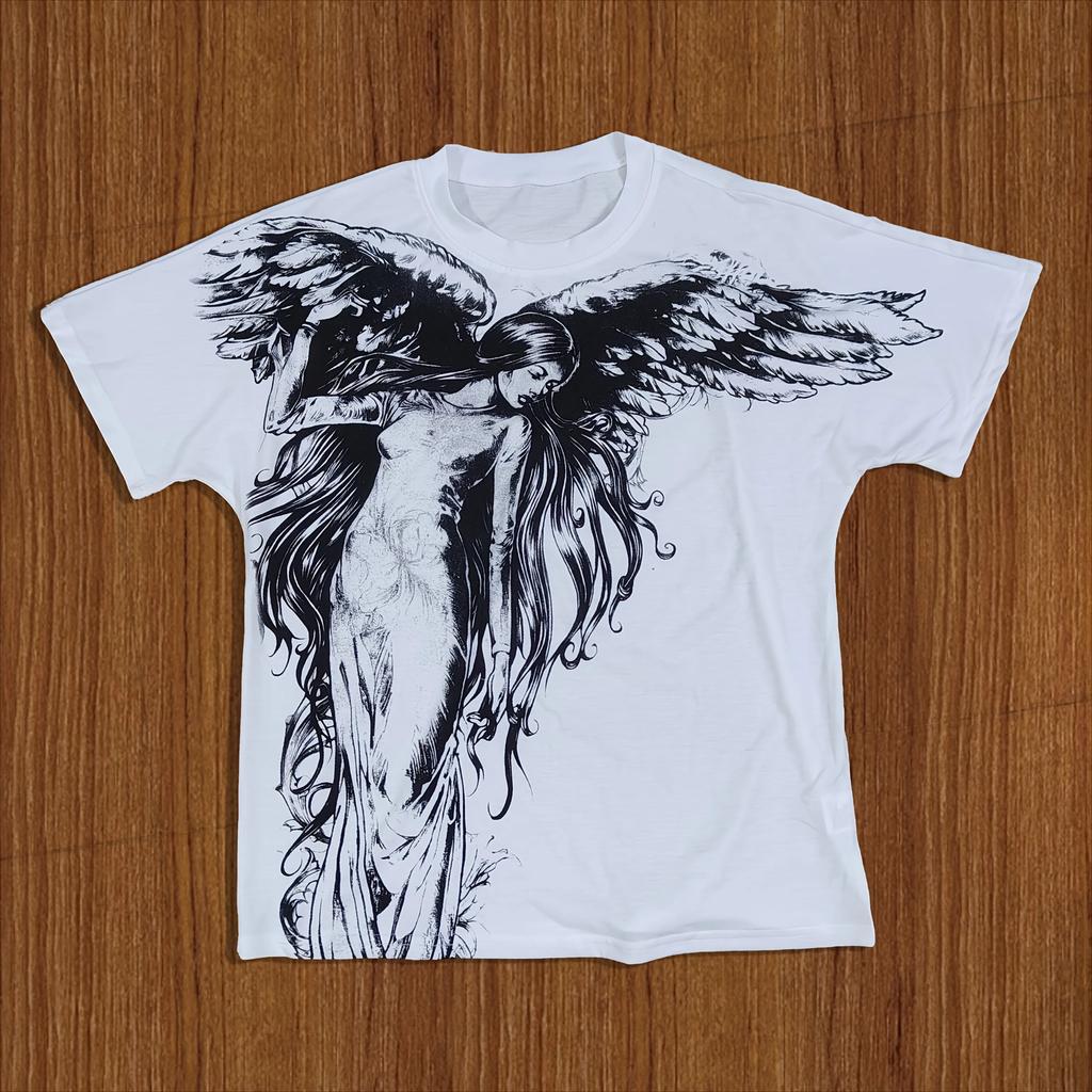 Klassisches Y2K Gothic Stil T-Shirt Druck Oversize T-Shirt High Street Shirts Gothic Rundhals Baumwoll Tops Neues Herren Damen T-Shirt