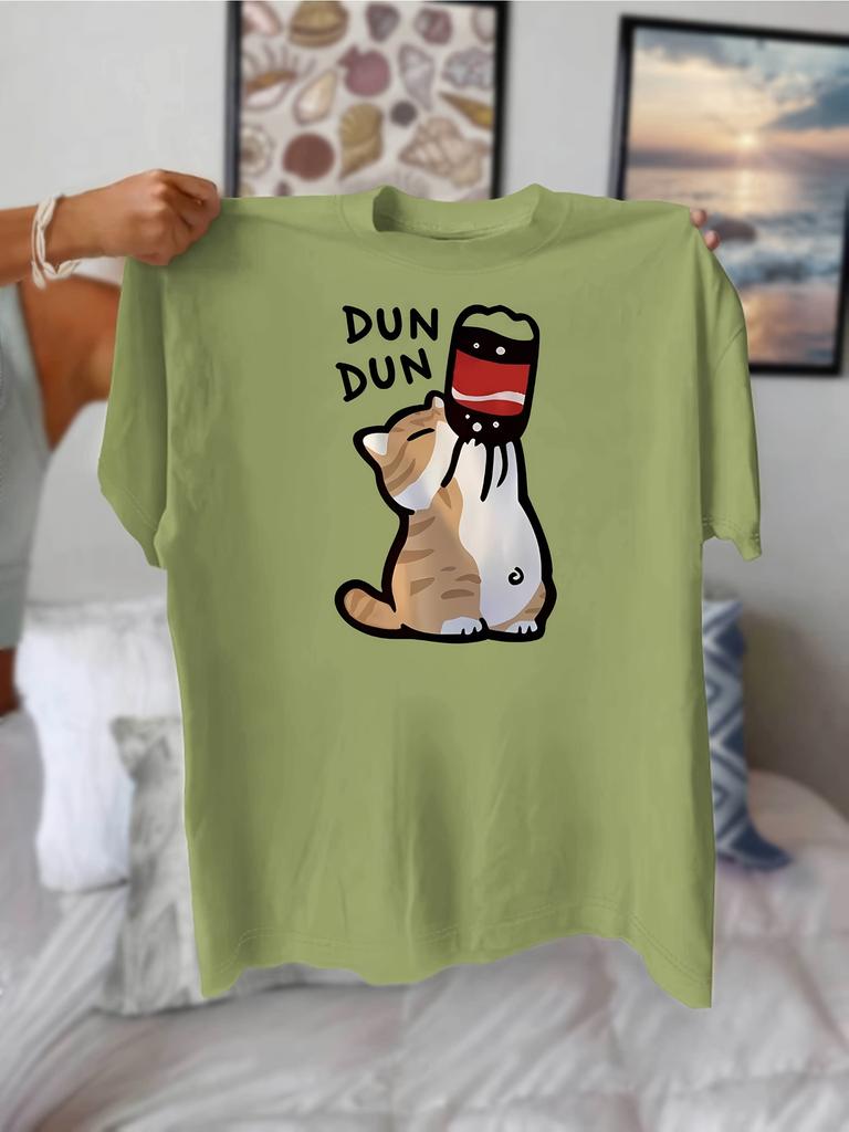 Cute Cartoon Cat DUN DUN Soda Can Womens Crewneck Casual Short Sleeve TShirt Summer Harajuku Streetwear Tops Tees