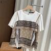 ZANZEA Women Casual Round Neck Print Patchwork Summer Short Sleeve Blouse