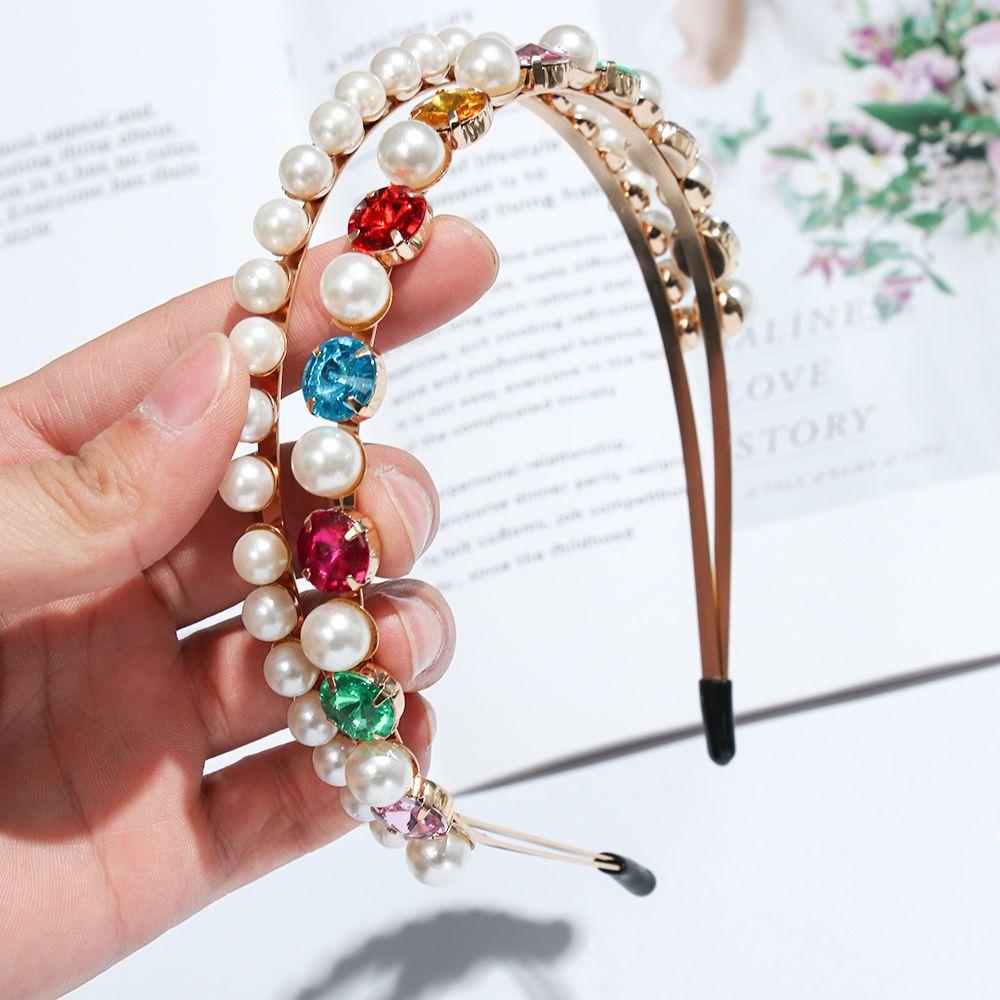 New Elegant Party Jewelry Gifts Pearl Hair Band Gem Crystal Rhinestone Headband Head Wrap