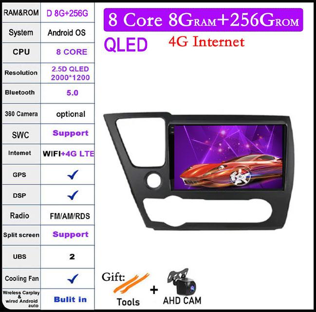 For Honda Civic 9 2013-2016 DSP Android 14 Car Radio Multimedia Video Player Navigation Stereo GPS Monitor