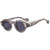 Vintage Small Round Sunglasses Women Men Metal Hinge Grey Transparent Shades Outdoor Eyewear Retro Rivet Glasses