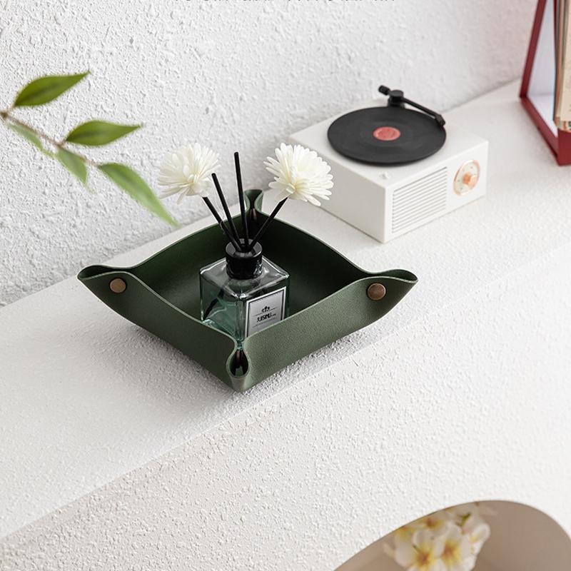 Square Pu Leather Storage Box, Nordic Style Desktop Storage Tray