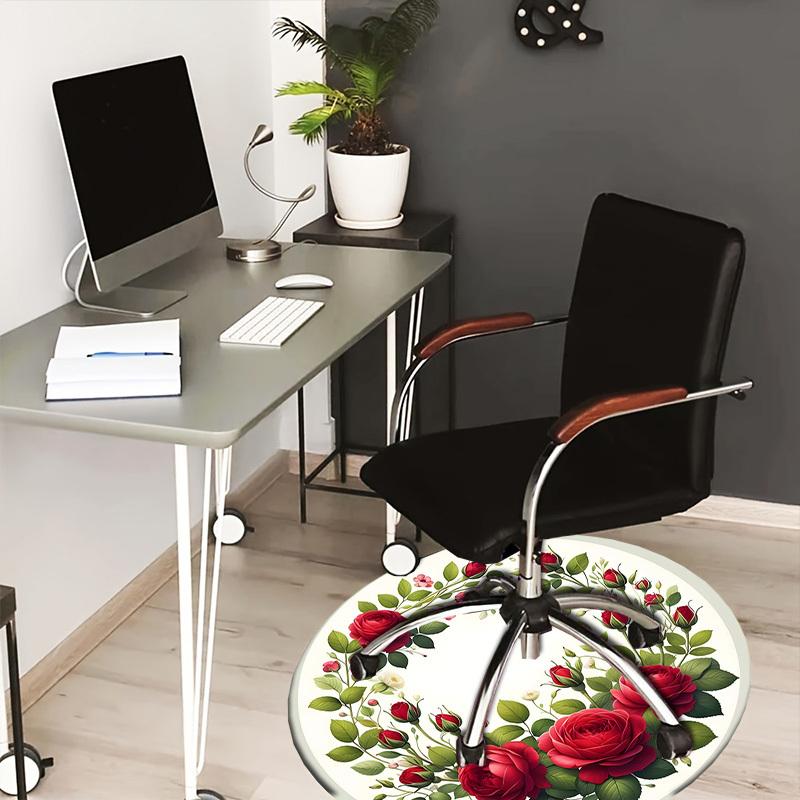 1pc Carpet Chair Mats Floral Wreath with Red Roses Perfect for Decorating Chairs, Polyester Carpet, for Living Room.YDT627 80cm by 80cm