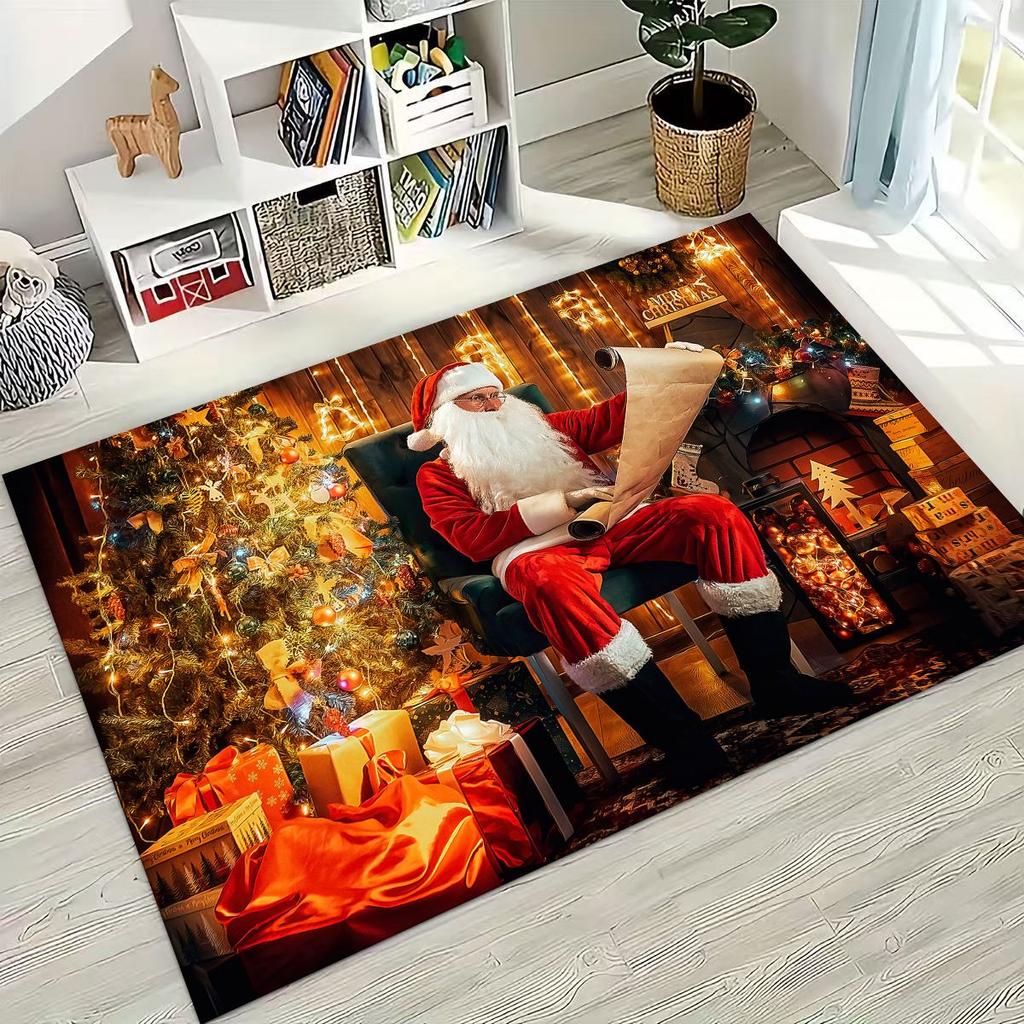 Frohes Neues Jahr Frohe Weihnachten Weihnachtsbaum Weihnachtsmann Cartoon Geschenk Teppich Teppich für Schlafzimmer Wohnzimmer Sofa Haus Fußmatte Dekoration,Rutschfest