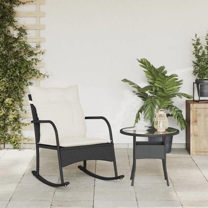 VidaXL Chaise à bascule de jardin avec coussins noir résine tressée, chaise de jardin, siège d'extérieur, chaise 369018