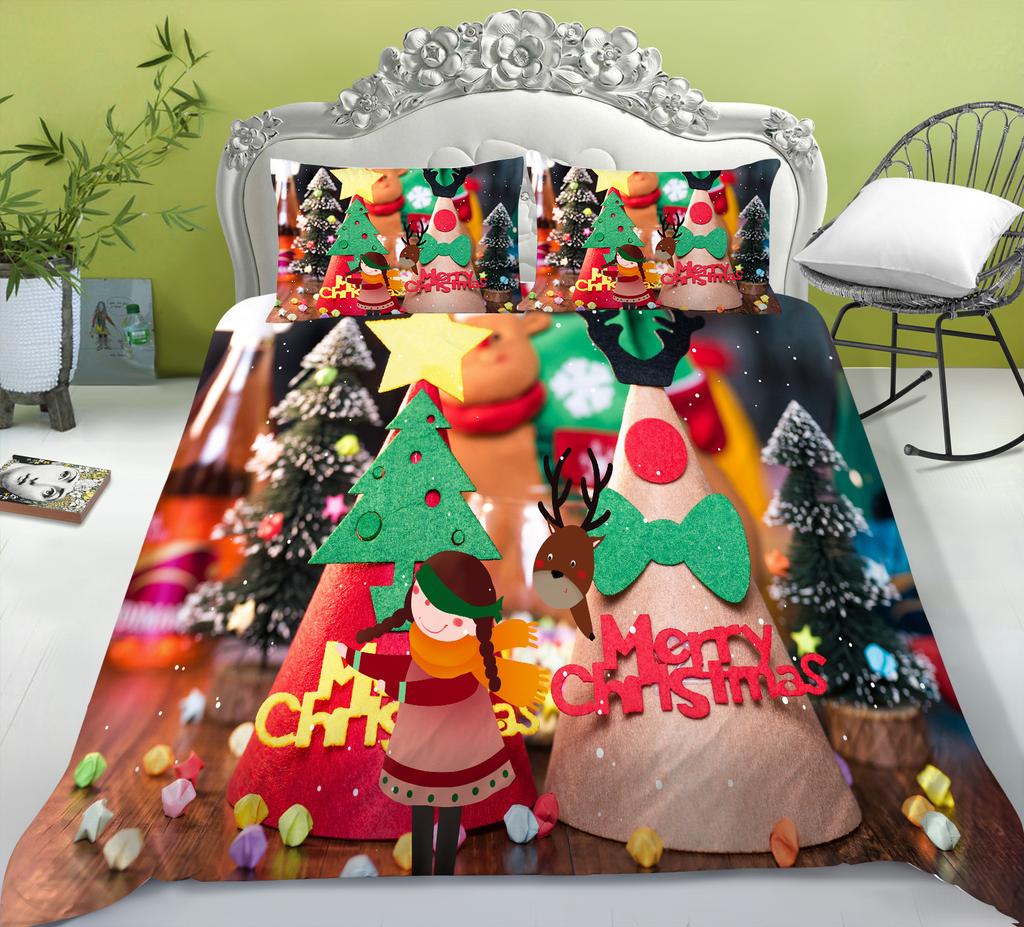 Christmas Gift Quilt Cover Pillowcase Two Or Three Piece Set Santa Claus Digital Printing Polyester Can Be